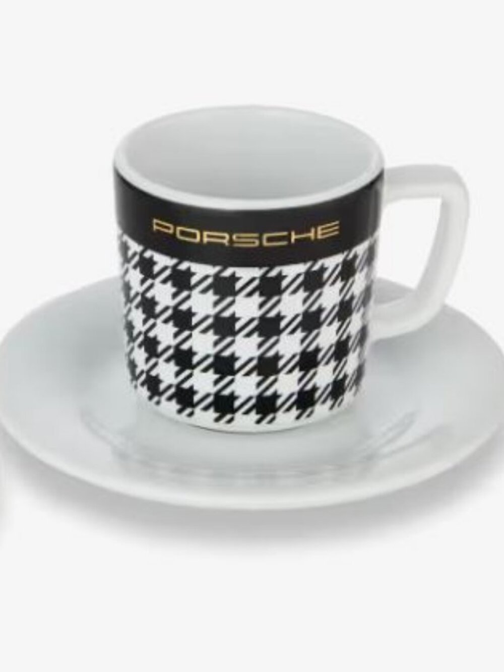 Set of 2 Porsche Espresso Cups in Pepita design with Saucers